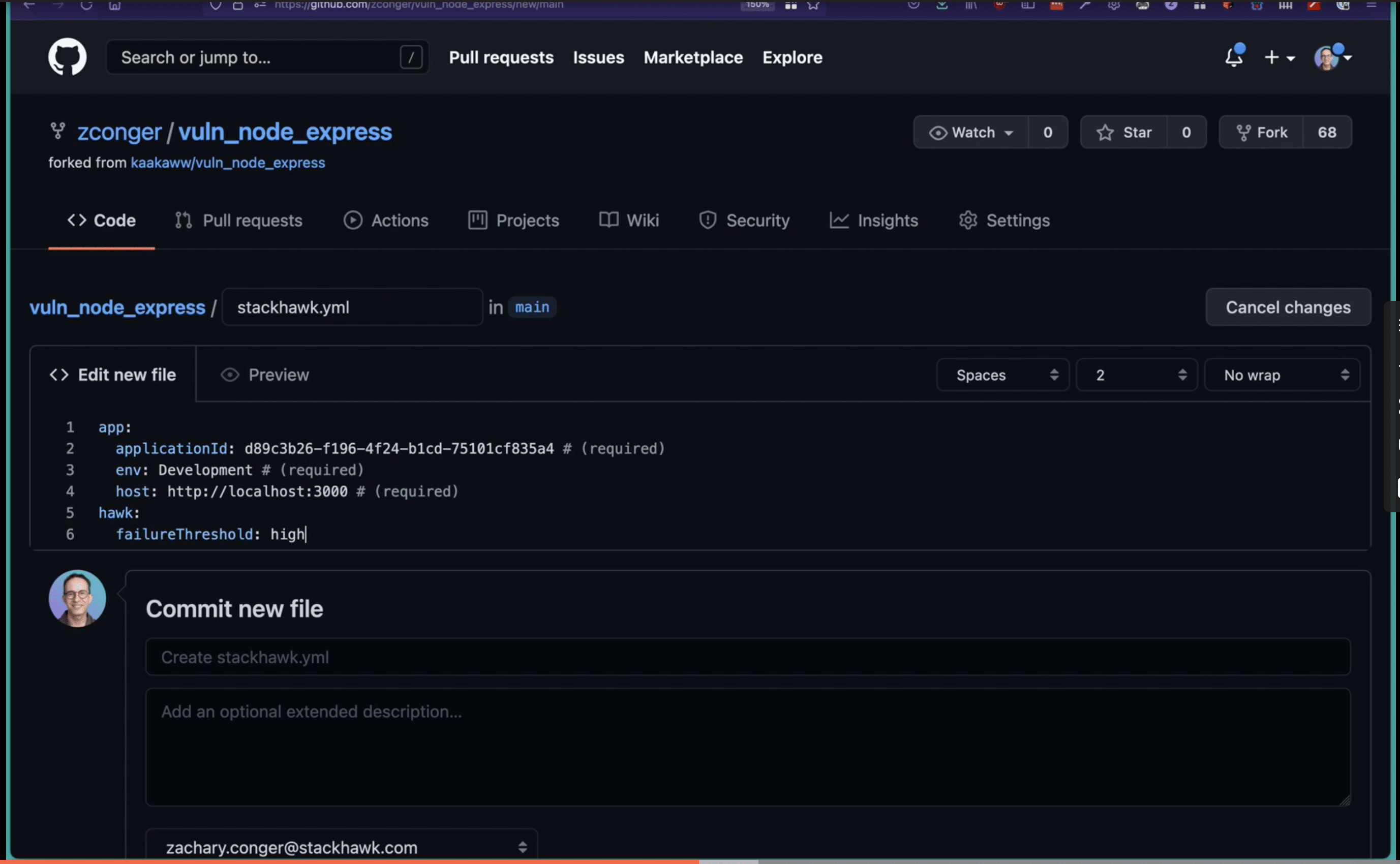 GitHub Code Scanning StackHawk YAML