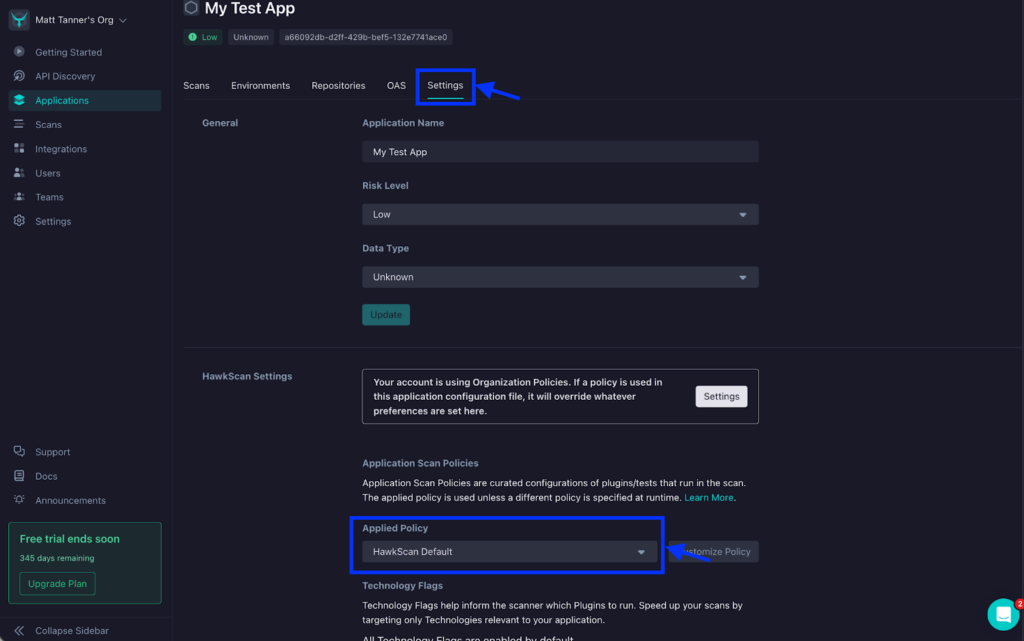 My Test App - Setttings