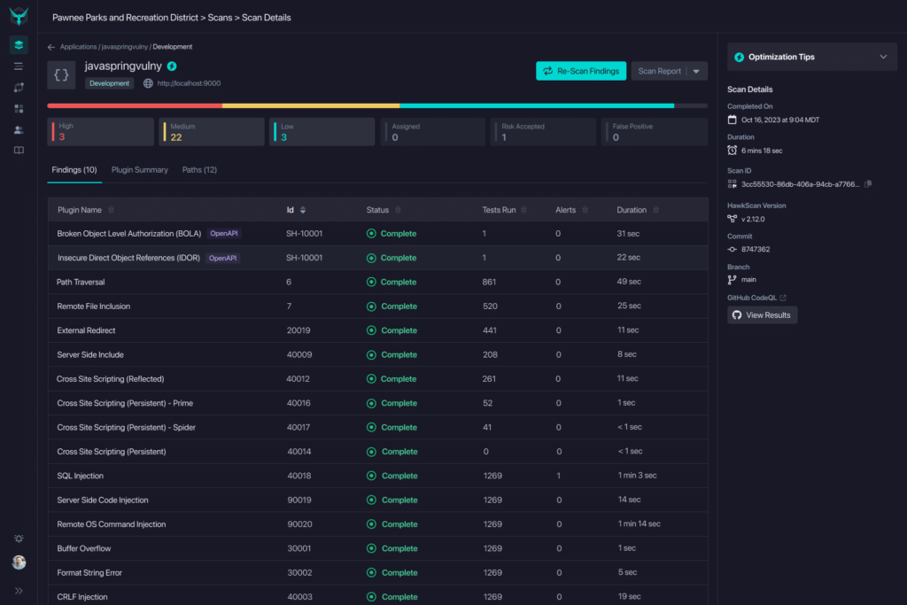 javaspringvulny dashboard
