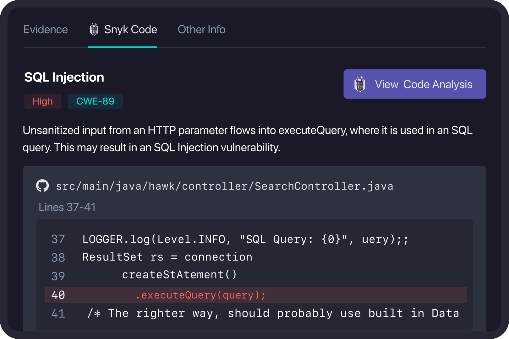 Snyk results in StackHawk platform