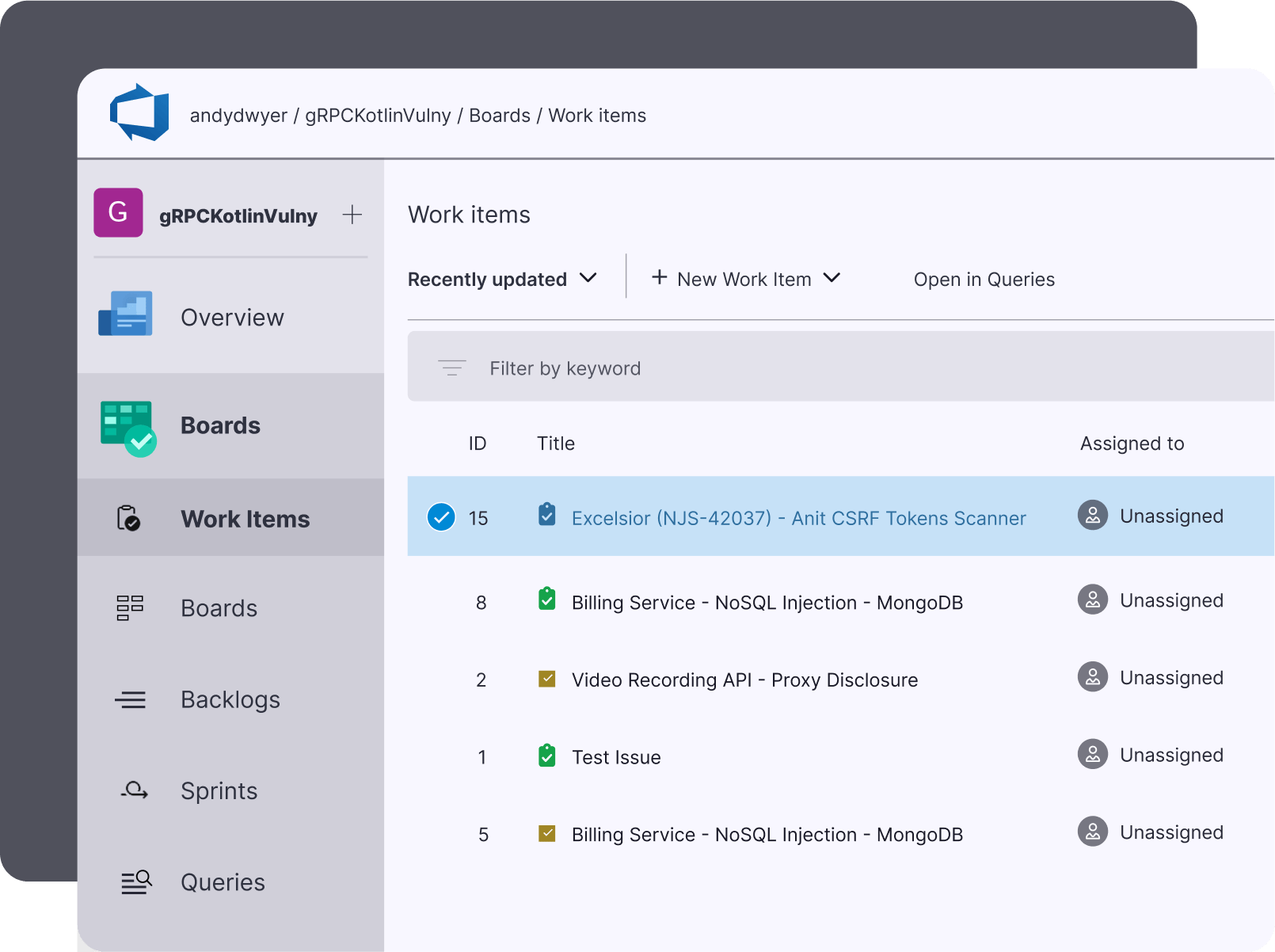 Azure DevOps Board screenshot